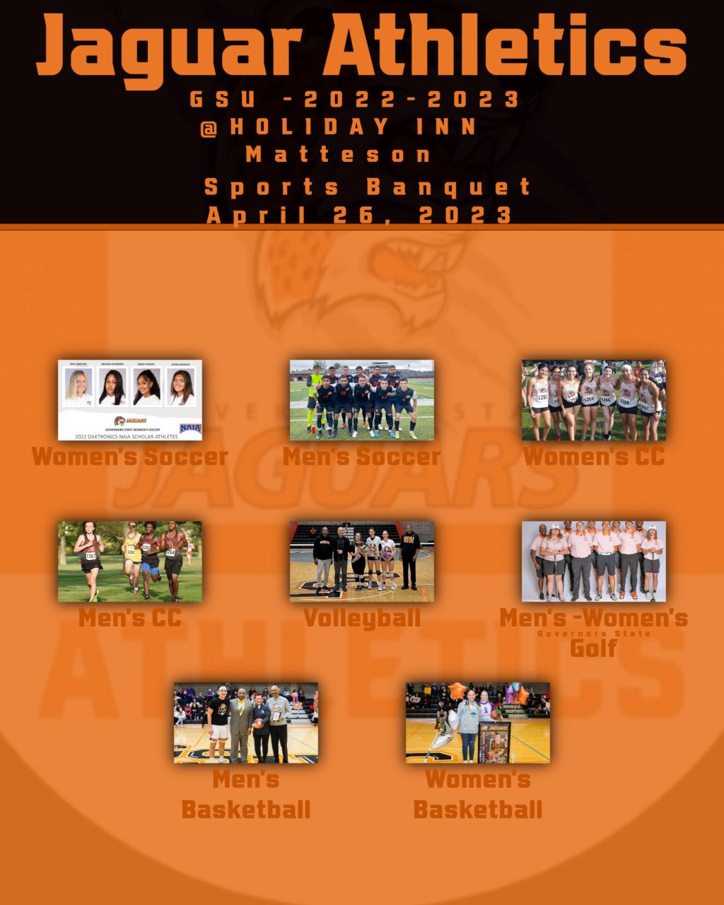 GSU Athletics Will Honor The 2022-2023 Nine Jaguar Varsity Teams At Sports Banquet April 26.