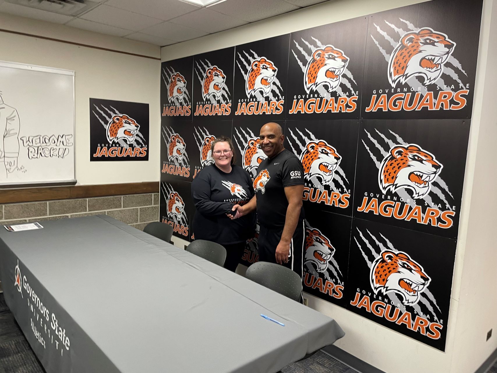 (L-R) Jaguars Head Women's Bowling Coach Melanie McDaniel with GSU Athletic Director Tony Bates.