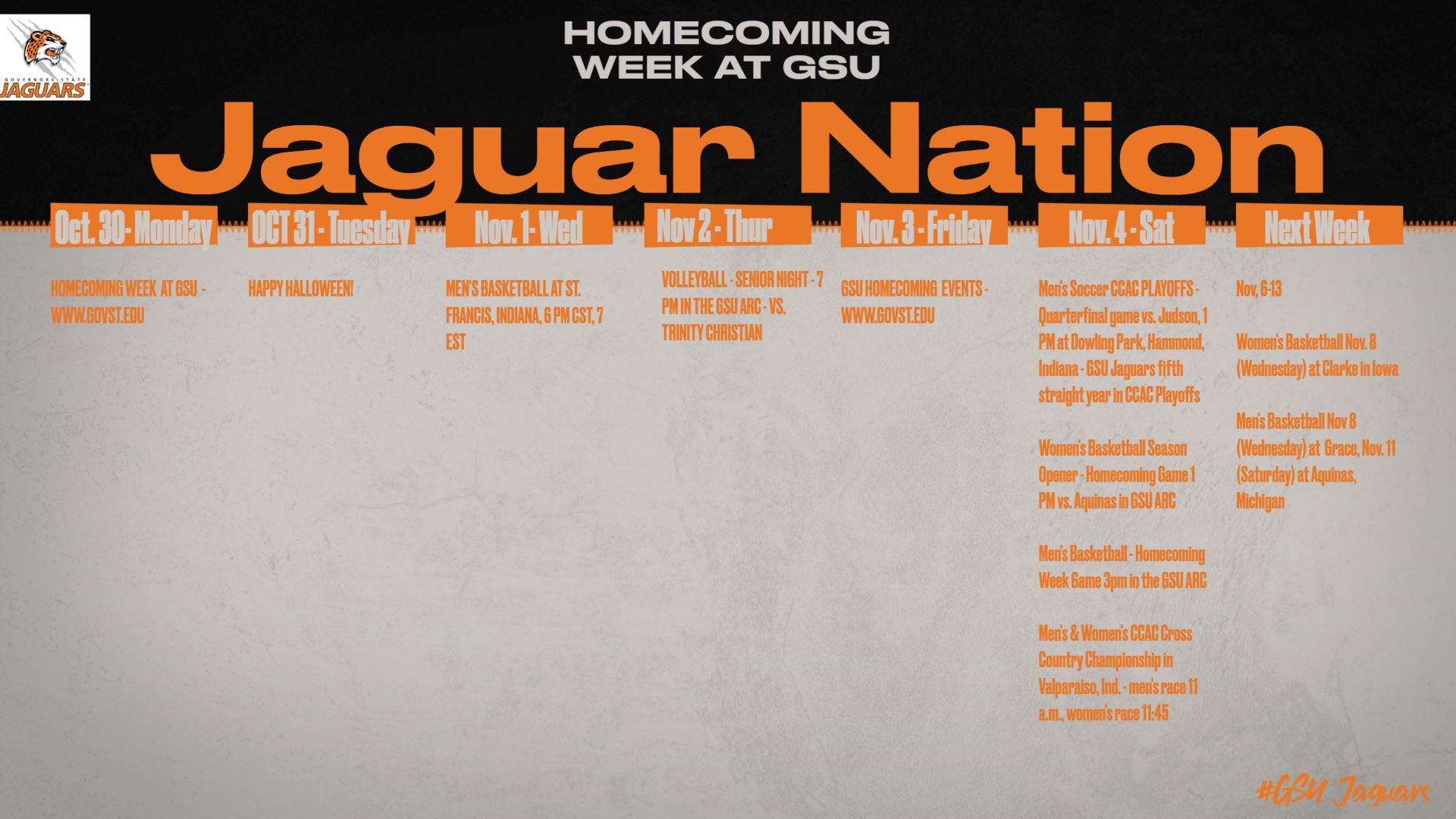 HOMECOMING WEEK AT GSU - WWW.GOVST.EDU
