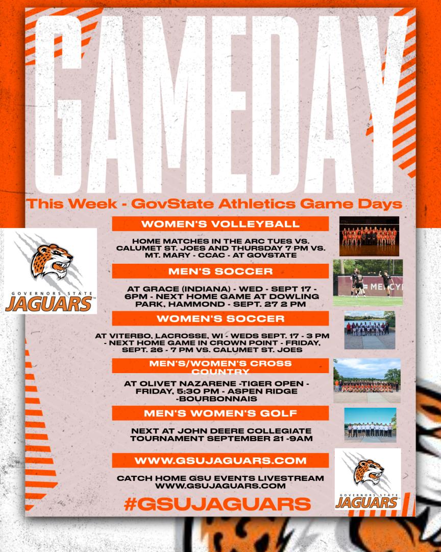 GAME DAY - Gov State Athletics - Busy Week For Jaguars - Home Women's Volleyball Tues - Thur 7 PM