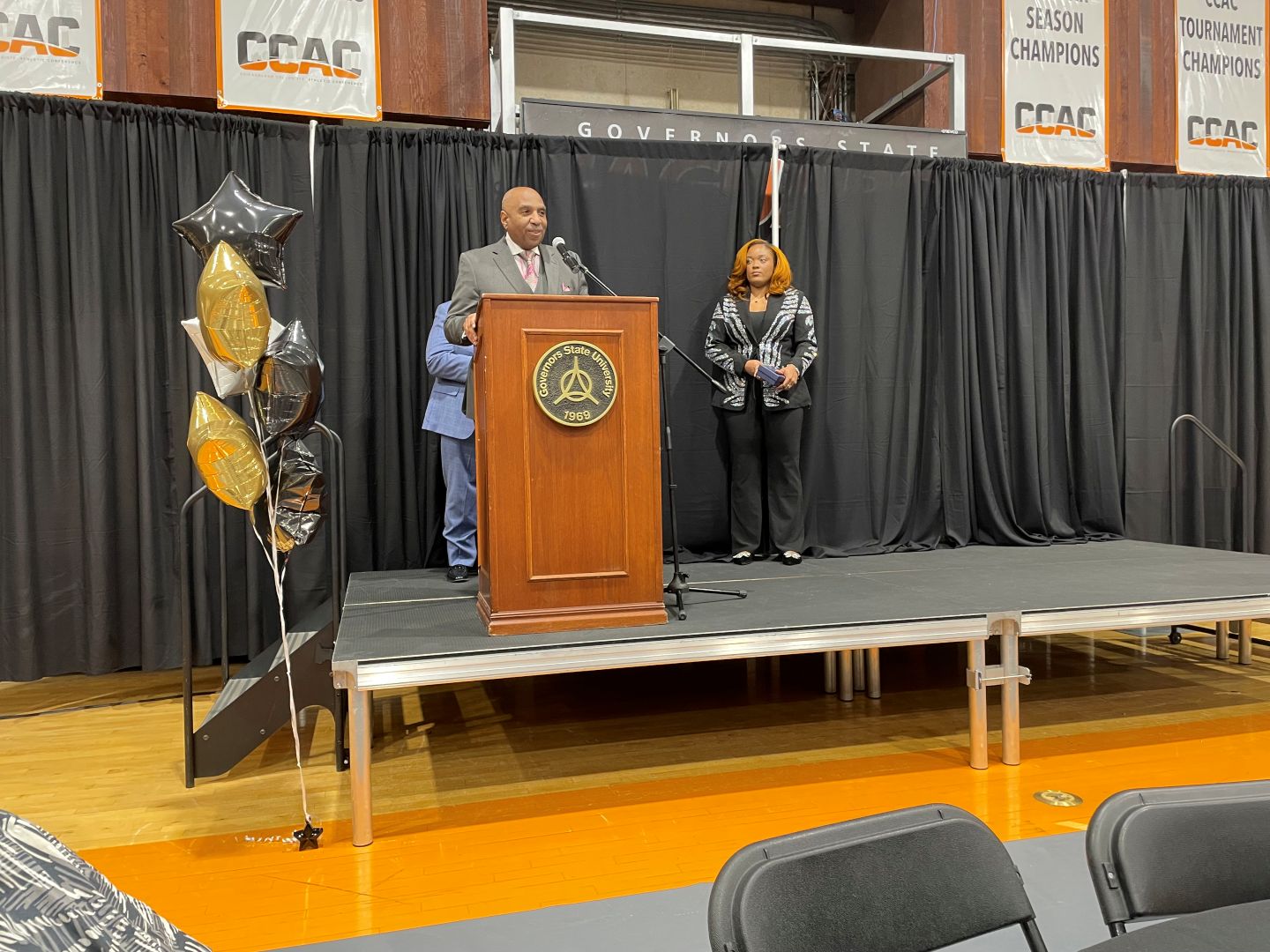 GovState Athletic Director and Head Men's Basketball Coach Tony Bates at the 2026 Awards Banquet to end the 2025-26 Jaguars season.