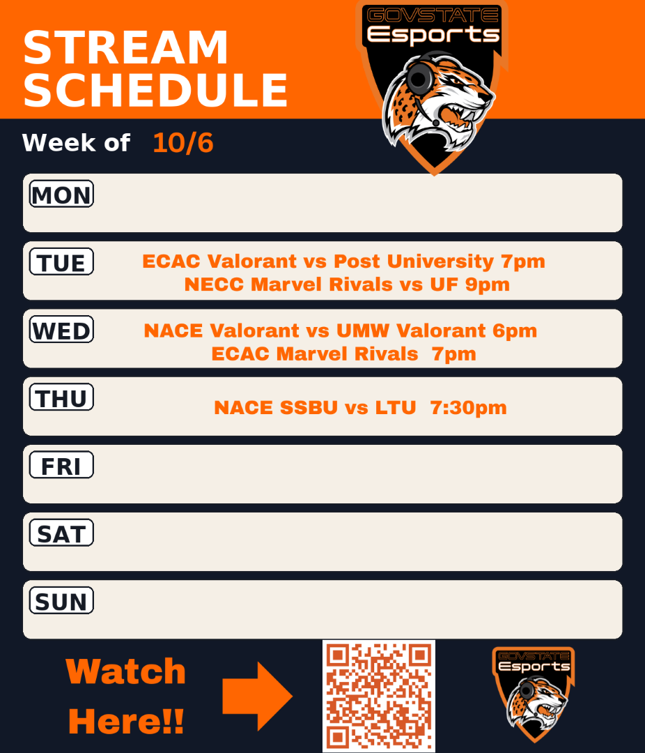 GovState ESports Team Continues Busy Season One Schedule - Livestream Schedule For Week