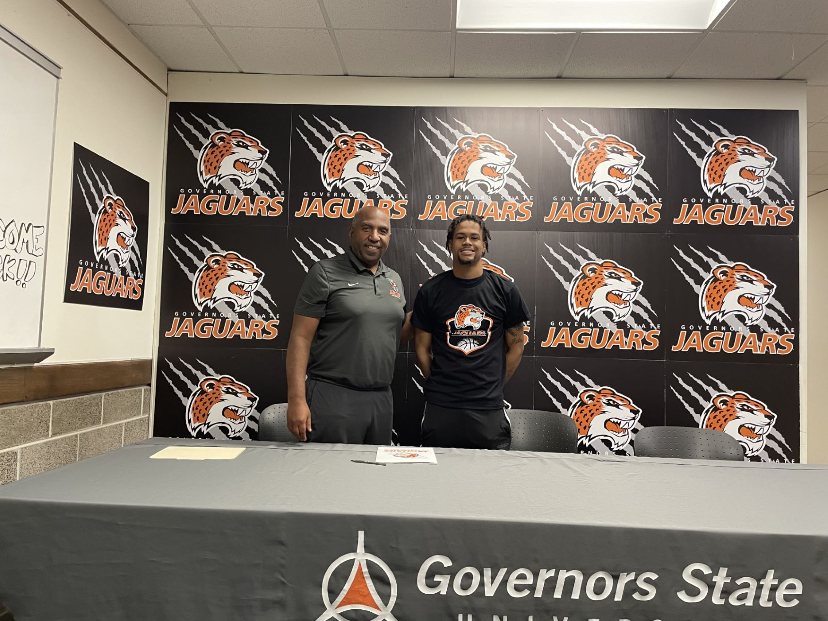 GSU Head Basketball Coach Tony Bates and new Jaguar signee Charles Owens Jr.