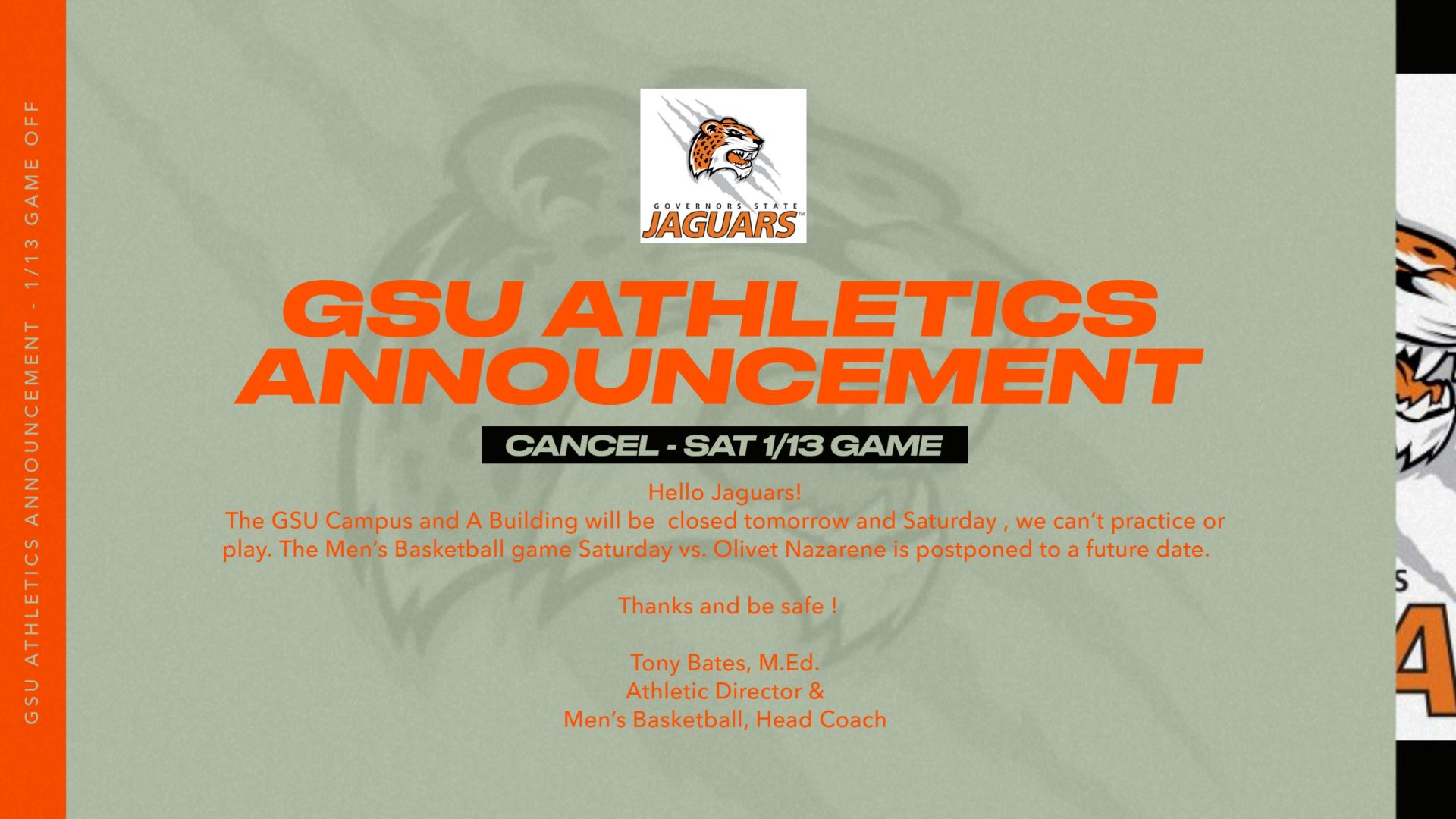 MEN'S BASKETBALL SATURDAY GAME (1/13/24 vs. Olivet Nazarene Cancelled - Reschedule Date 1/22 Monday 6 PM)