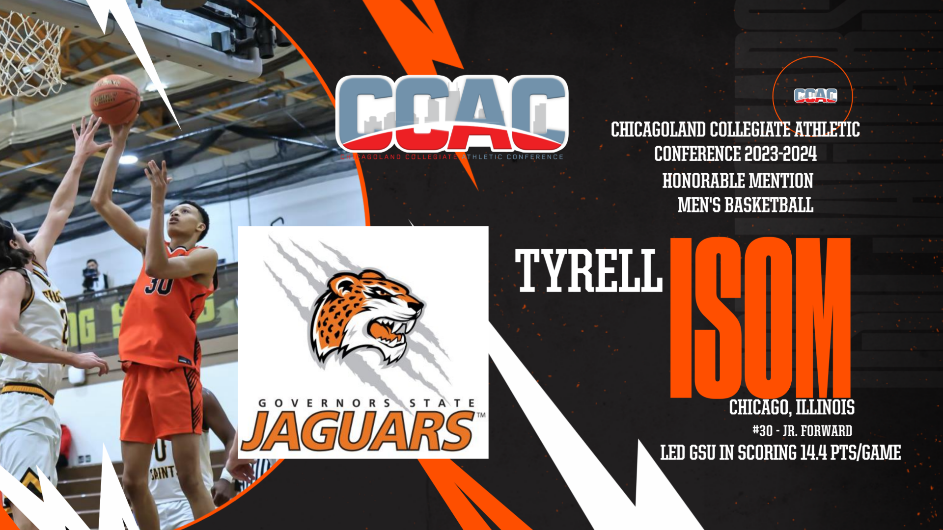 GSU Jaguar Men's Basketball Tyrell Isom CCAC Conference Post Season Honors