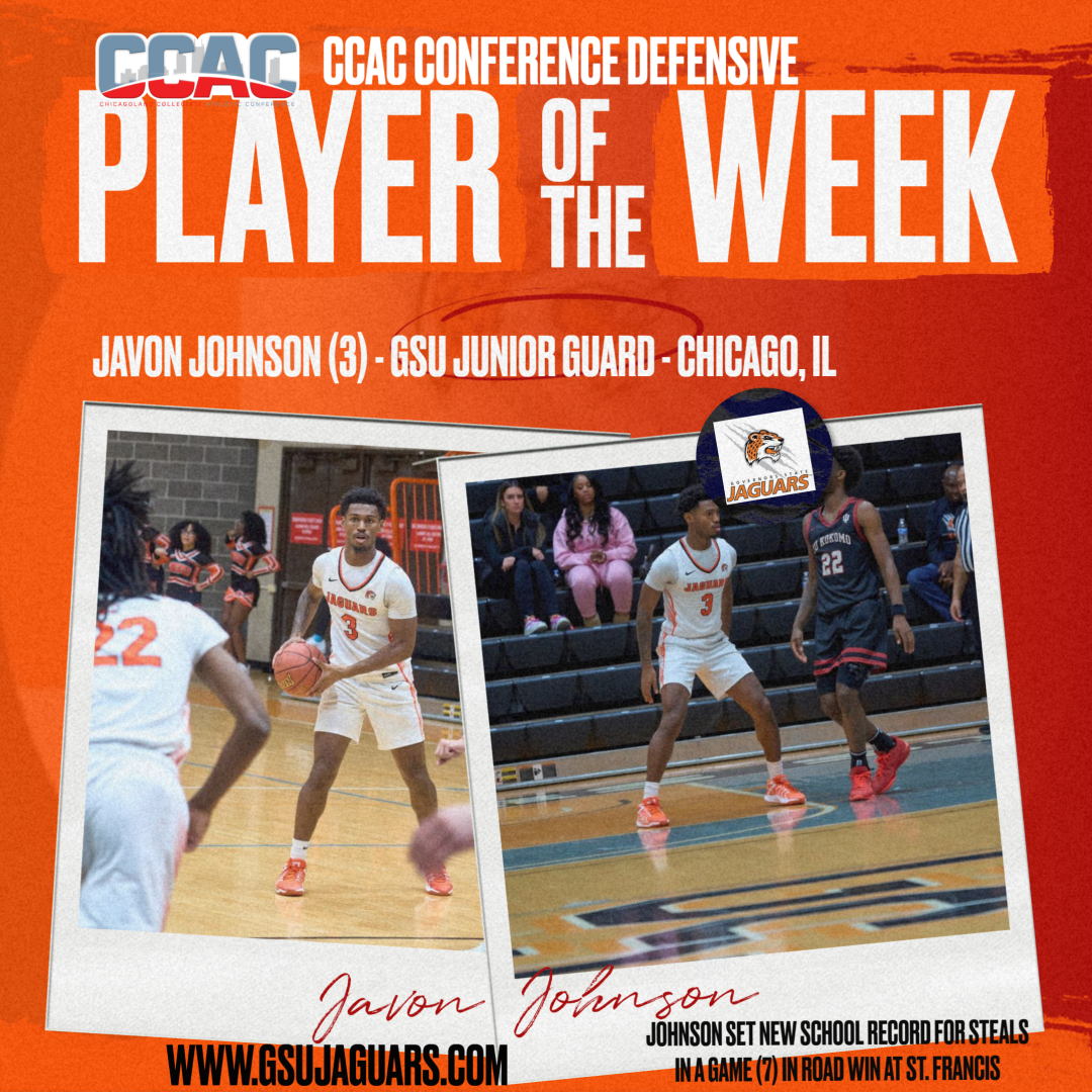 JAVON JOHNSON NAMED CCAC CONFERENCE DEFENSIVE PLAYER OF THE WEEK