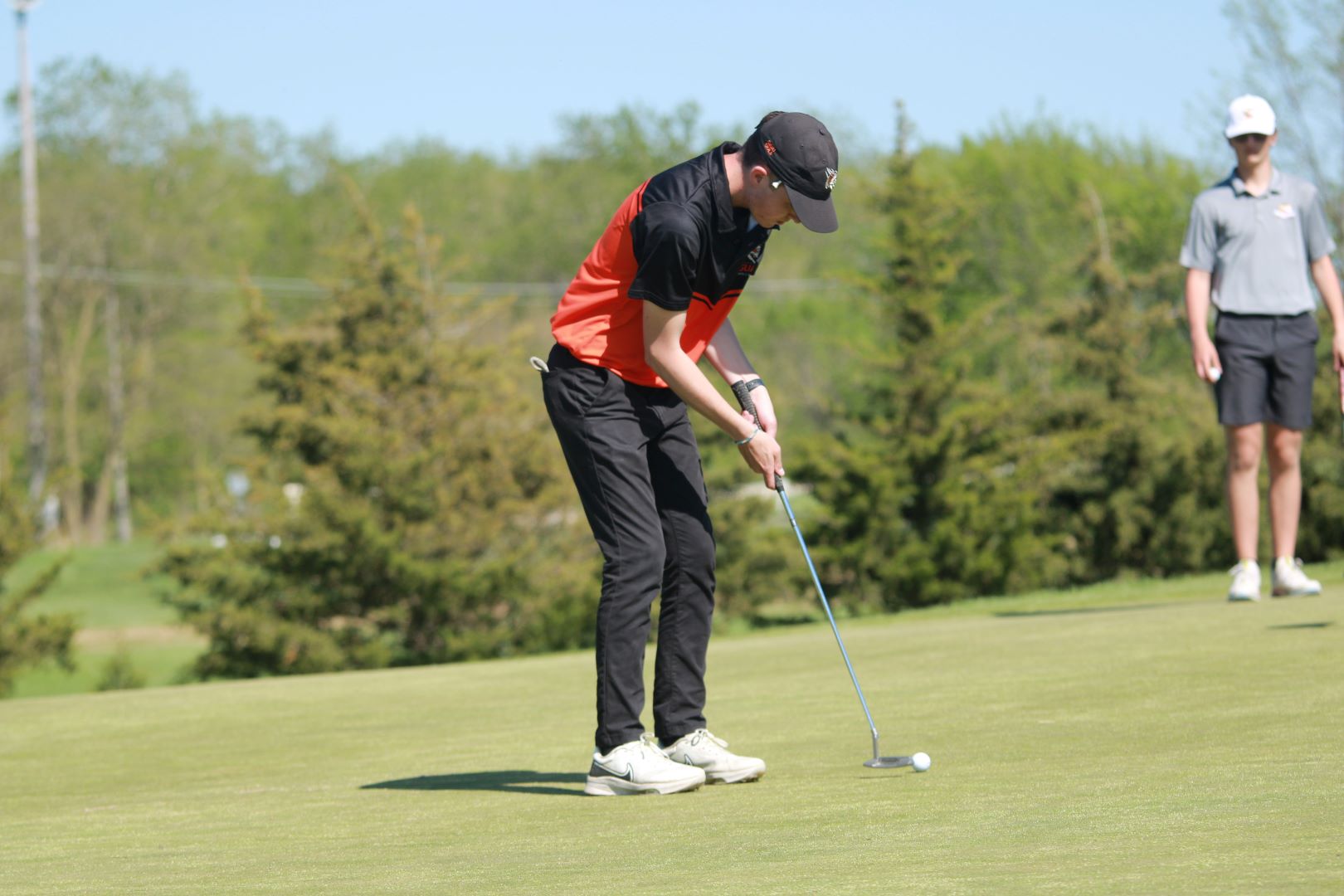 GSU's Dominic DalPolo putting at the 2024 CCAC Championships.