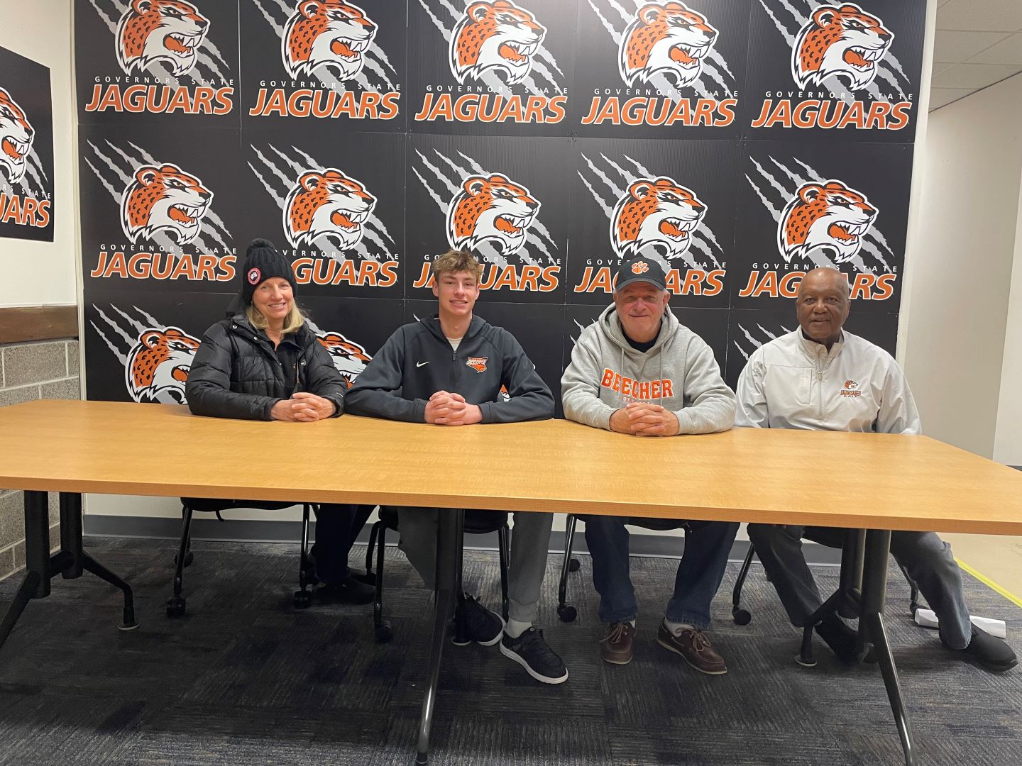 GSU men's golf National Letter of Intent signee Jack Hayhurst with his Mom and Dad and Jaguars Head Men's Golf Coach Fred Hawkins.