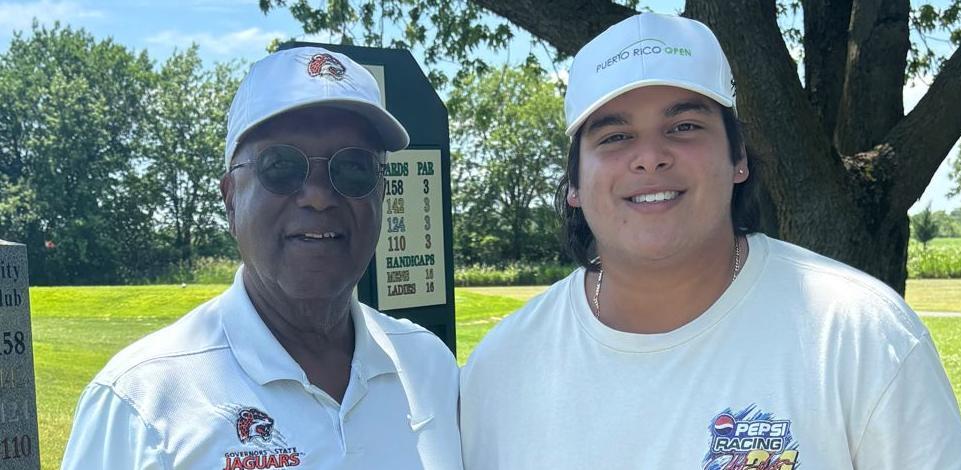 GovState Head Golf Coach Fred Hawkins with 2025-26 new Jaguar Julio Roman, Las Piedras, Puerto Rico.