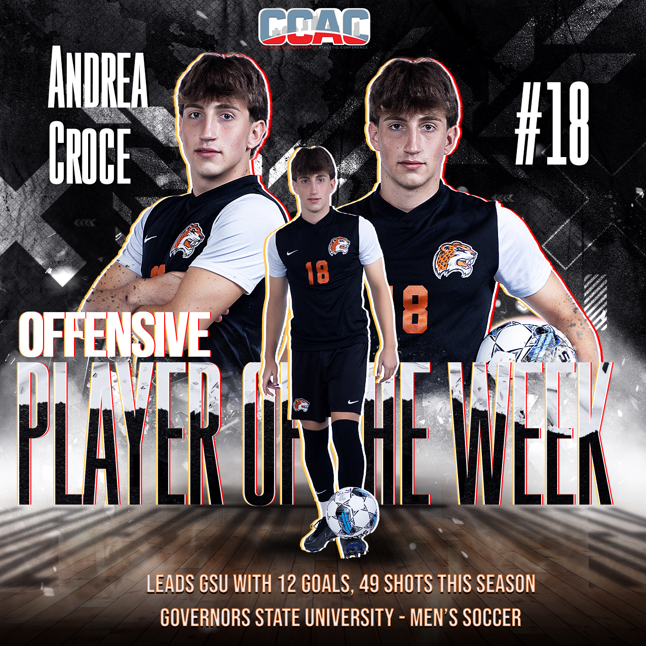 GSU Men's Soccer Andrea Croce Earns CCAC Conference Player of Week Honors - 2nd Time in 2024 -
