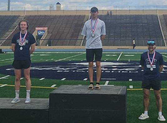 GSU's Brandon Armendarez, first place medal for the CCAC 10,000 meter run - GovState's first-ever individual track champion in the first year of the men's and women's track program.