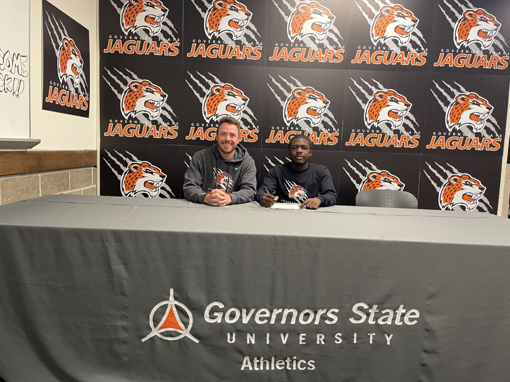 (L) GSU Head Coach John Niendorf and Harold Huntley III.