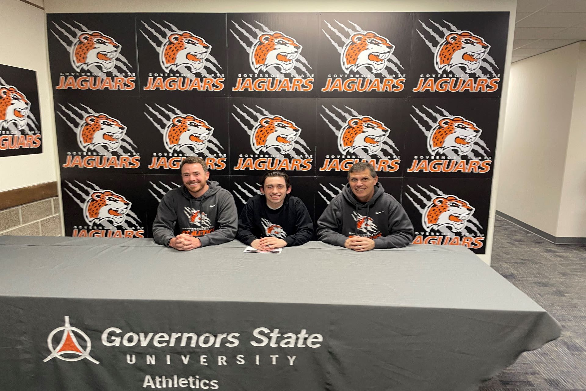 GSU Head Coach John Niendorf(L), Collin Lippe, GSU Assistant Coach Dave Lagehoff.