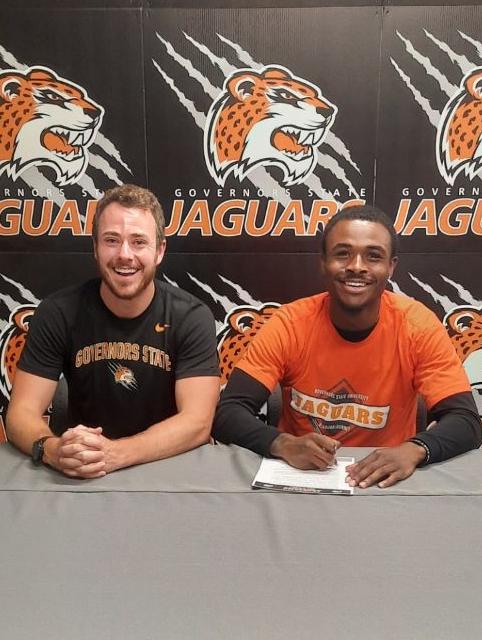GSU Men's Cross Country Coach John Niendorf (L) and the newest Jaguar men's CC signee Chance Lorde (Manhattan, IL, Lincoln-Way West High School).