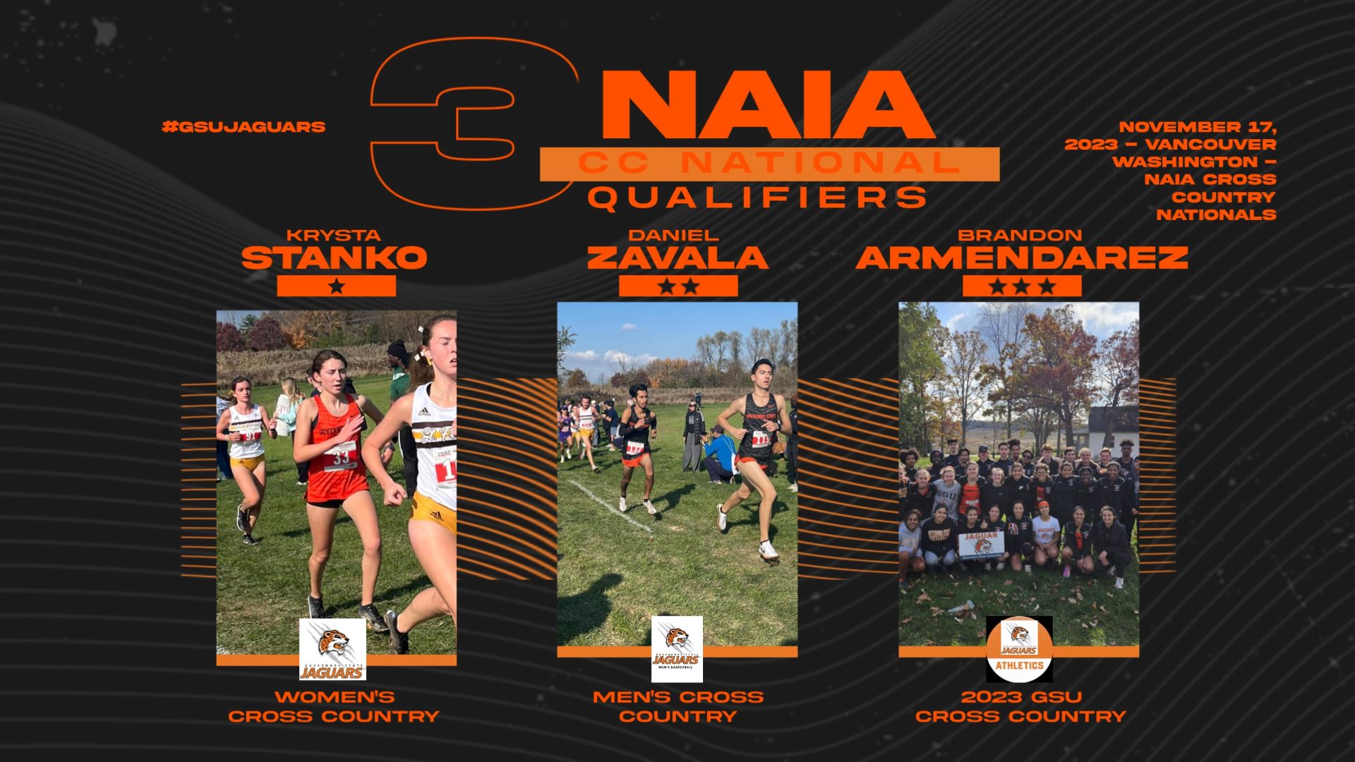 JAGUARS QUALIFY THREE RUNNERS FOR NAIA NATIONALS - Brandon Armendarez, Daniel Zavala, Krysta Stanko