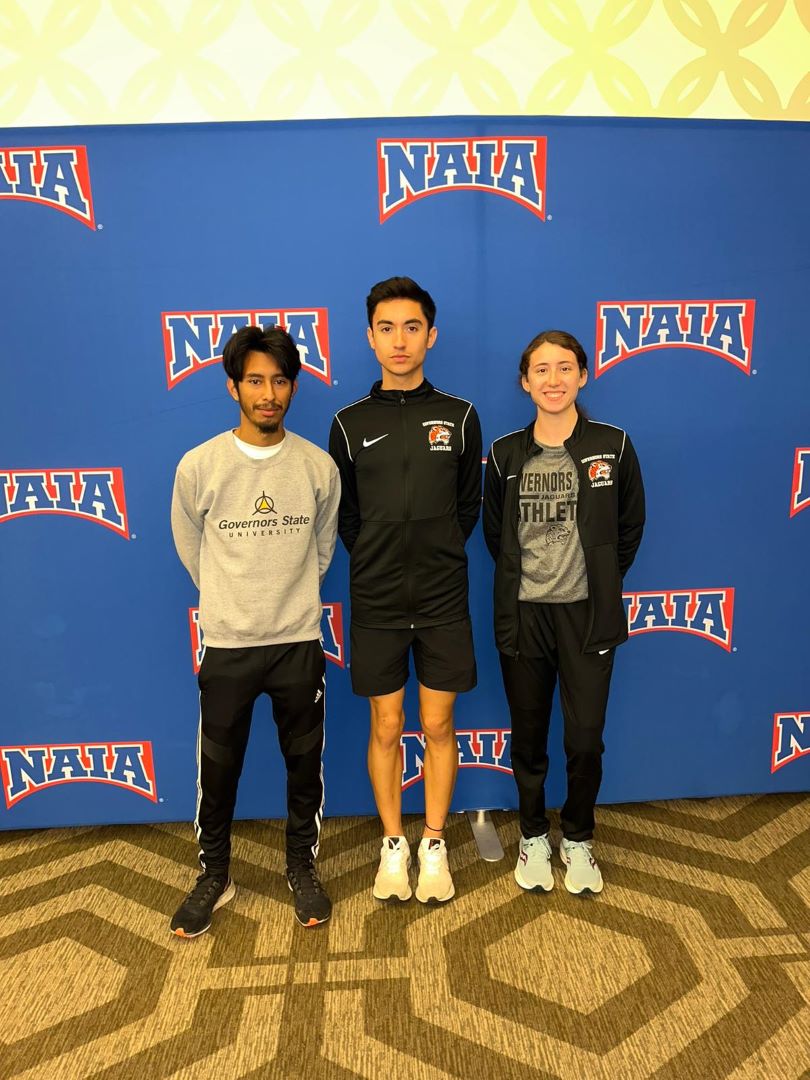 (L-R) GSU's Daniel Zavala, Brandon Armendarez, Krysta Stanko, pictured at the NAIA National meet, Nov. 17 in Vancouver, Washington.