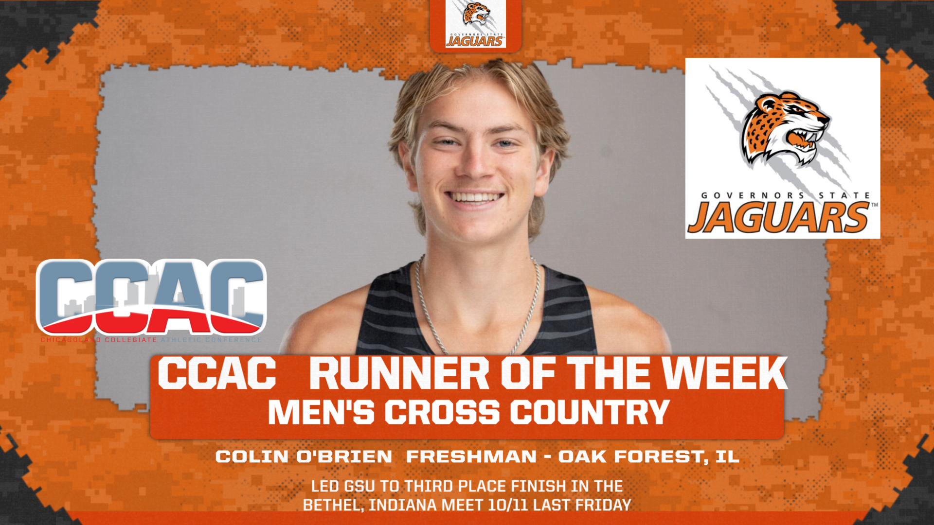GSU's COLIN O'BRIEN NAMED CCAC CONFERENCE RUNNER OF THE WEEK - Men's Cross Country -