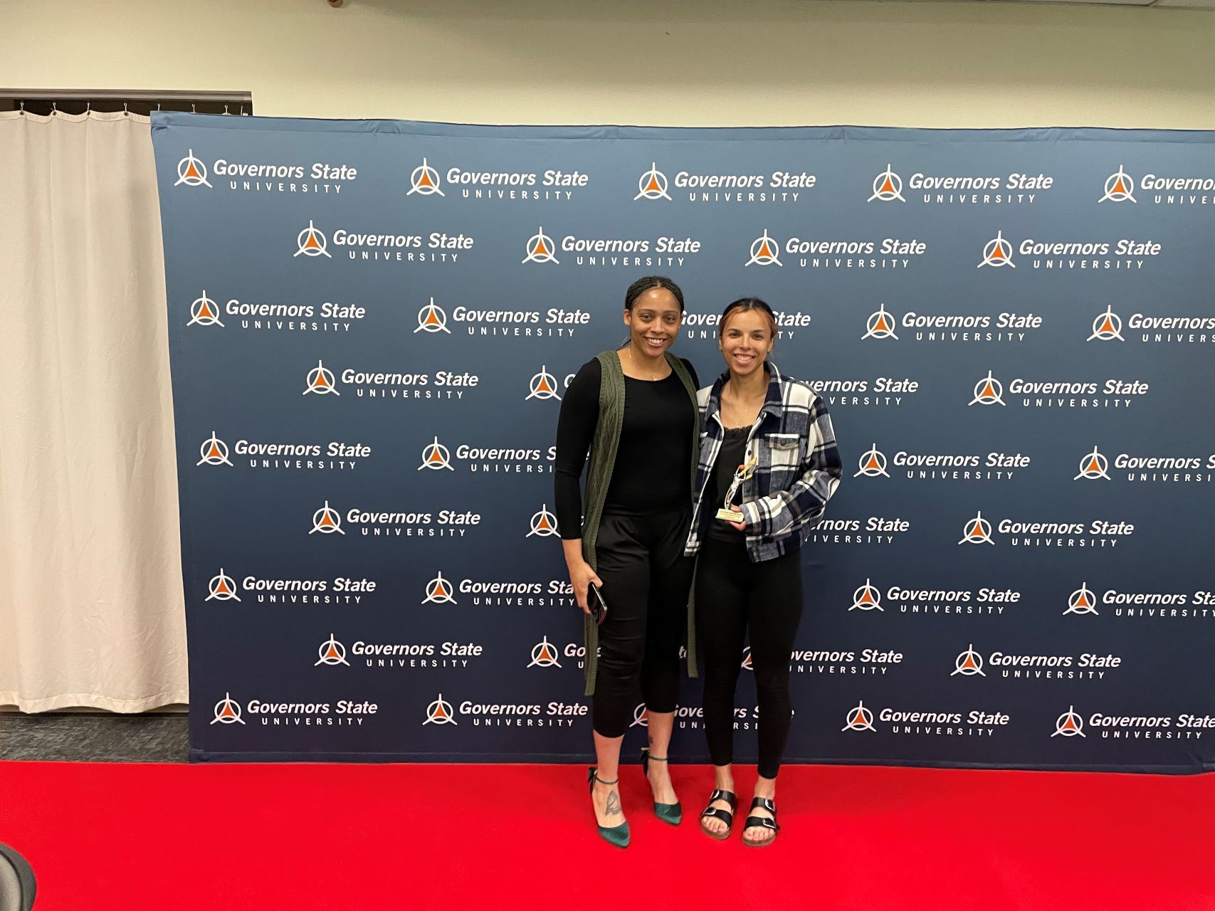 GSU Women's Head Basketball Coach Tonishea Mack (L) and Angelique Cowan at Honors Hall awards ceremony.