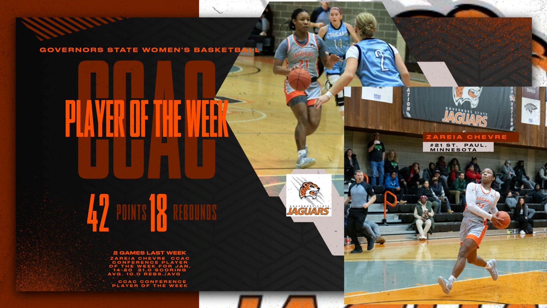 GSU'S ZAREIA CHEVRE NAMED CCAC PLAYER OF THE WEEK