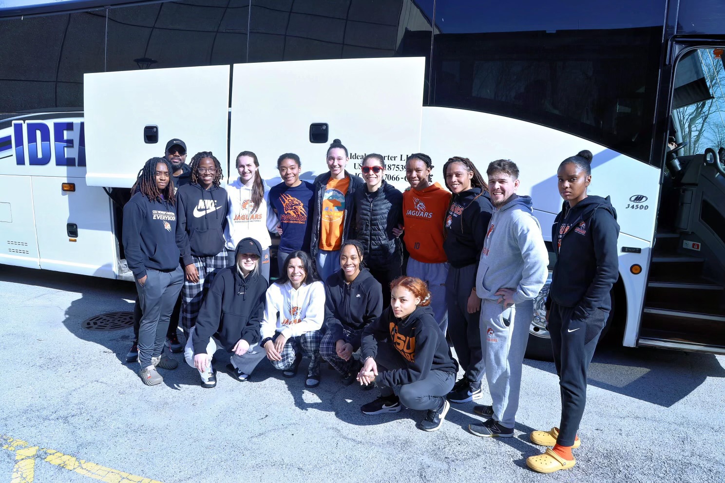 GSU JAGUARS TO KENTUCKY!  Governors State University women's basketball team pictured Wednesday leaving the GSU campus for the NAIA National Tournament. First round game, Friday, March 15, 6 PM CST vs. #3 ranked Campbellsville University, in Campbellsville, KY. #GSUJAGUARS