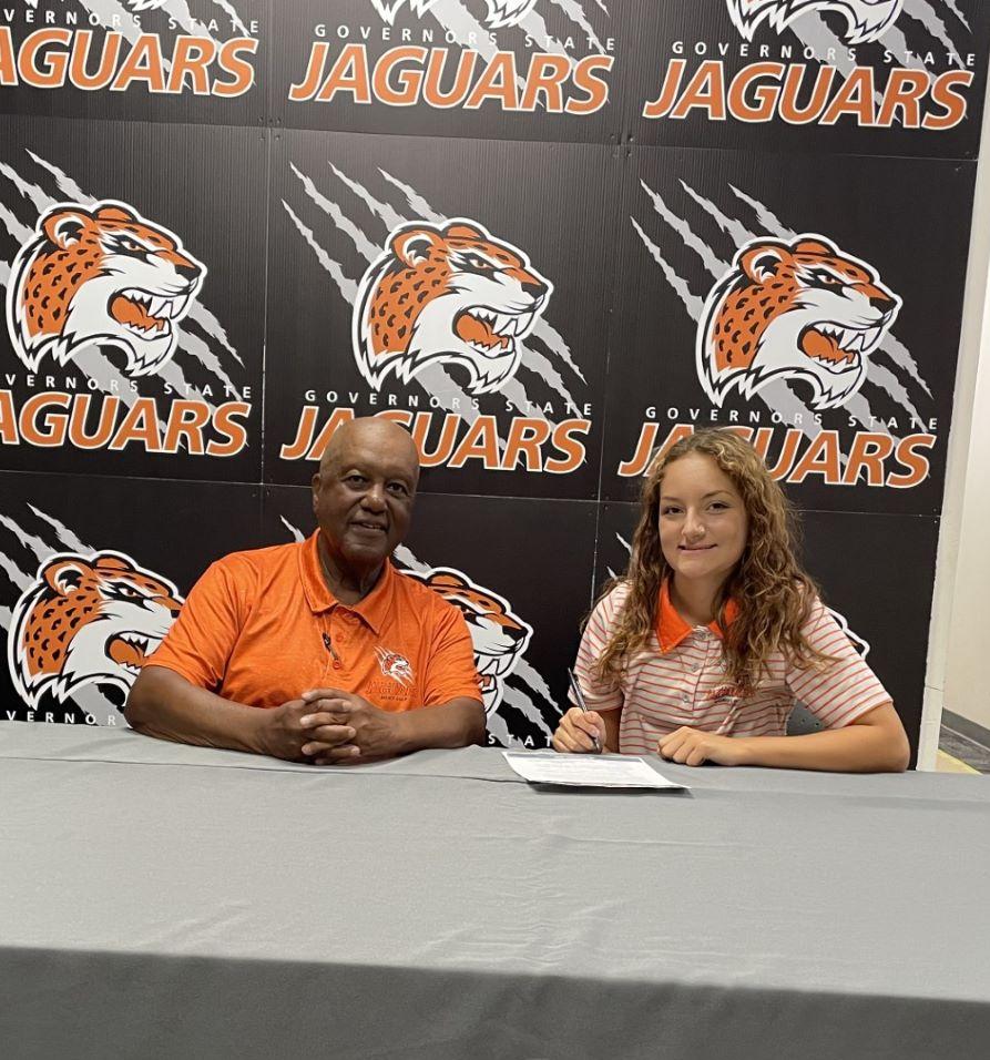 GSU Head Women's Golf Coach Fred Hawkins with the newest Jaguar women's golfer Alexis Foltz (Oak Forest, IL, Oak Forest High School).