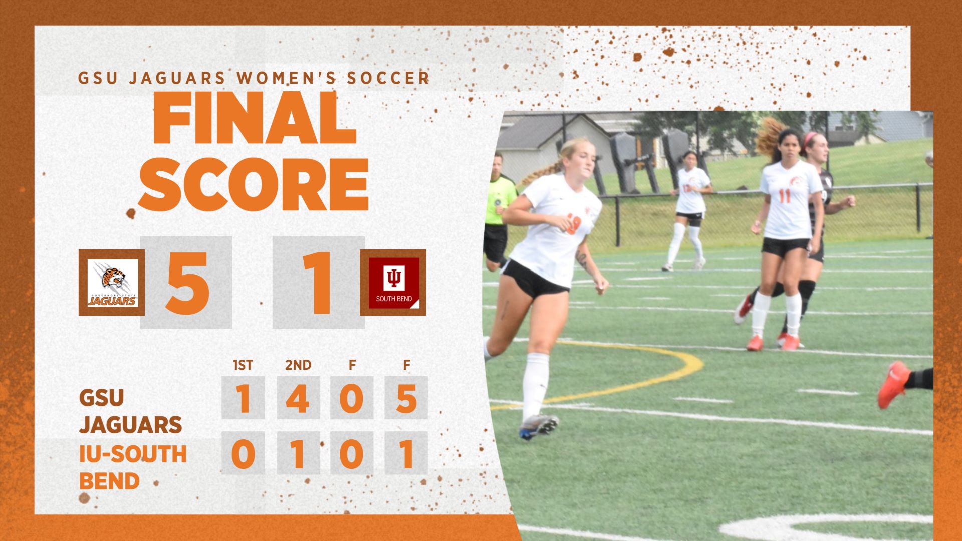 Morgan Bean (18) and Bruna Krushewsky (11) had two goals each and the Jaguars won 5-1 at IU-South Bend Tuesday (9/19/23).